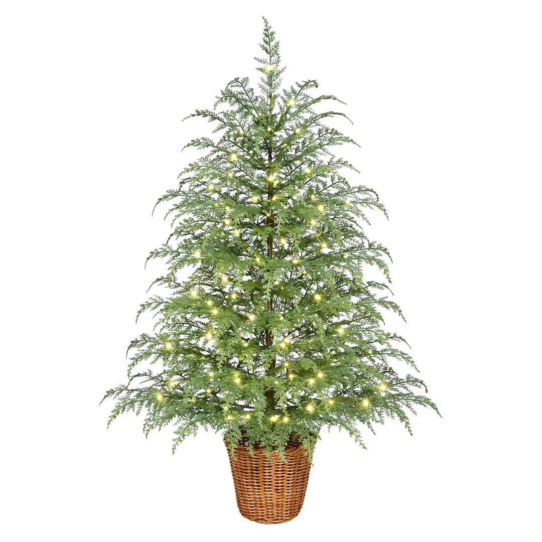 4' Pre-Lit Green Cypress Artificial Christmas Potted Tree with 100 Warm White Twinkle LED Lights, by My Texas House
