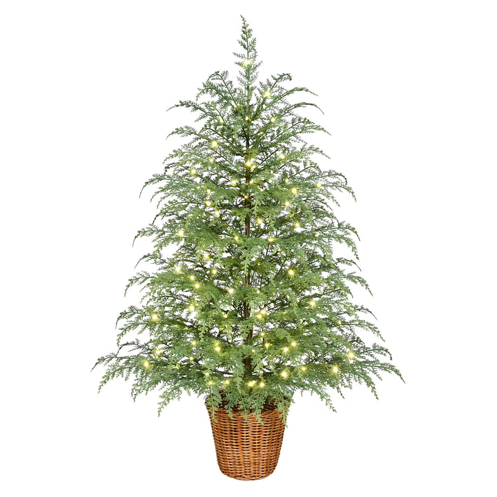 4' Pre-Lit Green Cypress Artificial Christmas Potted Tree with 100 Warm White Twinkle LED Lights, by My Texas House