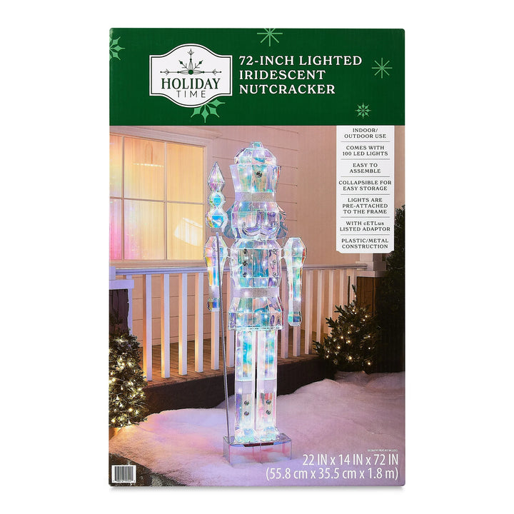 Light-Up Prismatic Nutcracker Indoor/Outdoor Christmas Decoration, Iridescent, 6', by Holiday Time