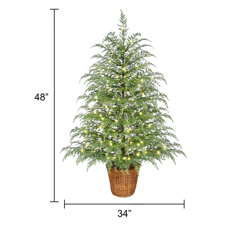 4' Pre-Lit Green Cypress Artificial Christmas Potted Tree with 100 Warm White Twinkle LED Lights, by My Texas House