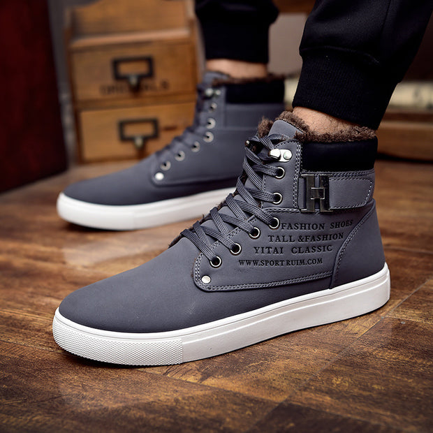 Men's Warm Fur Winter Boots – High Top Canvas Shoes