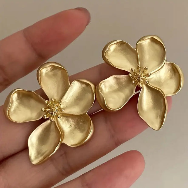 French-Style Golden Flower Earrings