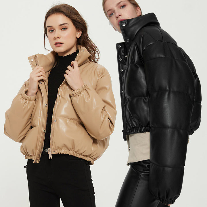 Women's Black PU Parka – Elegant Winter