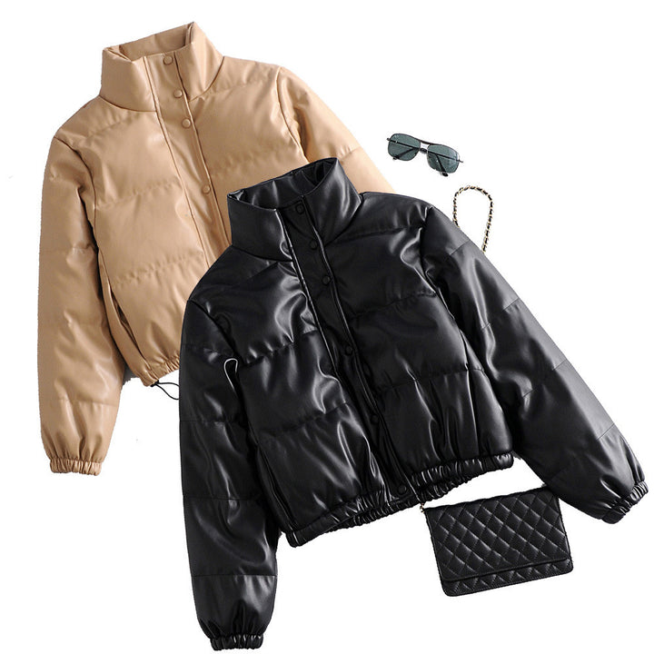 Women's Black PU Parka – Elegant Winter