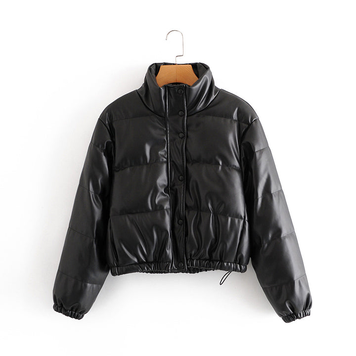 Women's Black PU Parka – Elegant Winter