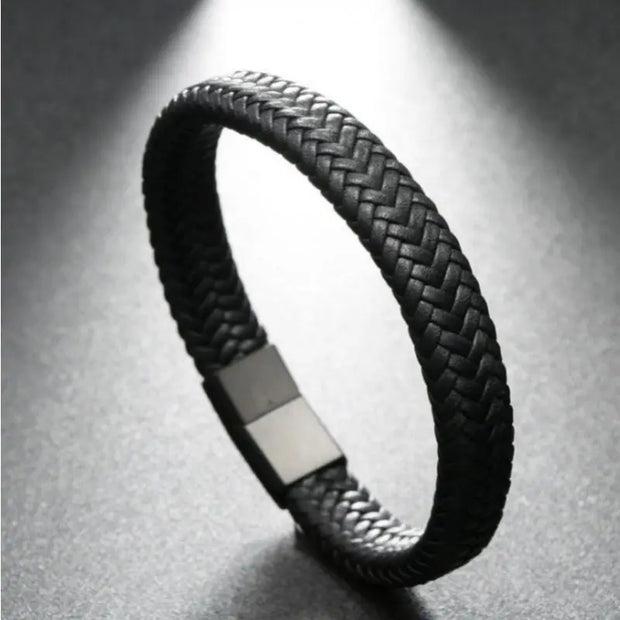 Men’s Black Woven Faux Leather Bracelet