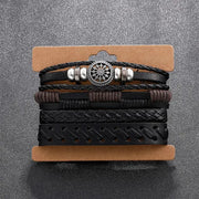 Vintage Faux Leather Woven Bracelet Set