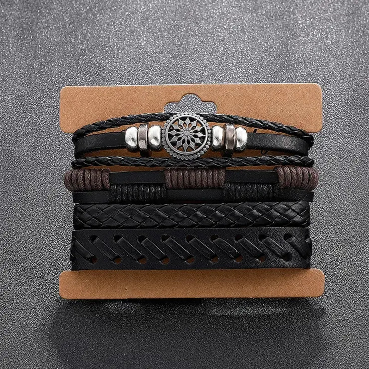 Vintage Faux Leather Woven Bracelet Set