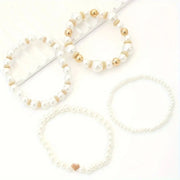 Elegant White Faux Pearl Beaded Bracelet Set