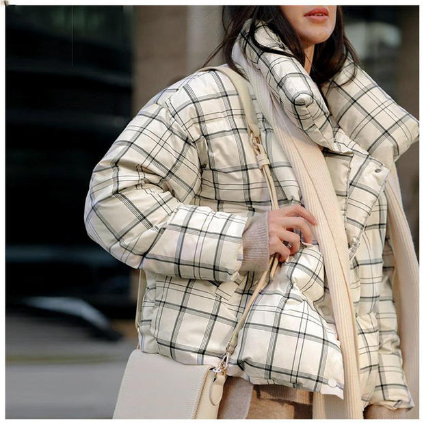 Women's Plaid Parka – Turtleneck Winter Coat