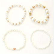 Elegant White Faux Pearl Beaded Bracelet Set