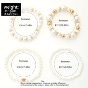 Elegant White Faux Pearl Beaded Bracelet Set