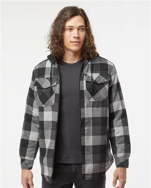 Men’s Quilted Flannel Hooded Jacket with Sherpa-Lined Hood & Nylon Lining Style B8620