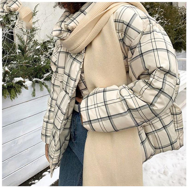 Women's Plaid Parka – Turtleneck Winter Coat