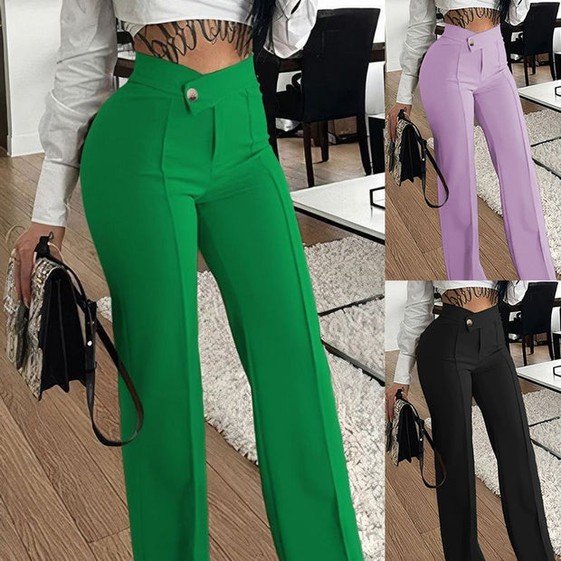 Women's Slim Straight-Leg Pants – Solid Color