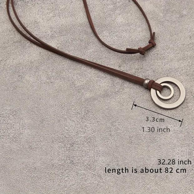 Retro Double Ring Pendant Necklace