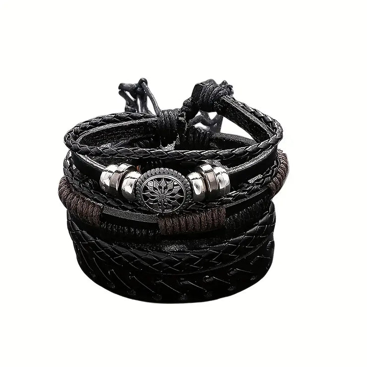 Vintage Faux Leather Woven Bracelet Set