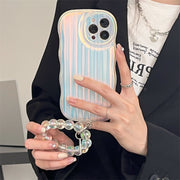 Laser Wave Silicone Phone Case Gradient Laser Stripes Bracelet Case For IPhone 14 13 12 11 Pro Max Plus Bead Chain
