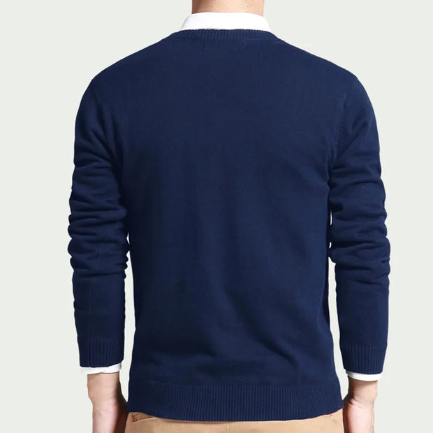 Men's Cotton V-Neck Sweater - Loose Fit Knit Pullover