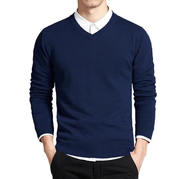 Men's Cotton V-Neck Sweater - Loose Fit Knit Pullover