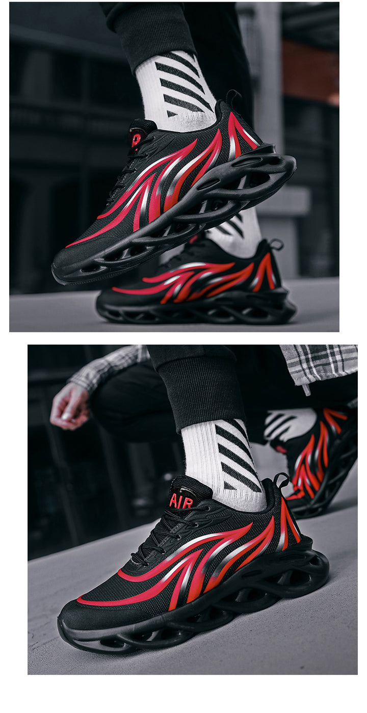 Men's Flame Printed Sneakers Flying Weave Sports Shoes Comfortable Running Shoes Outdoor Men Athletic Shoes