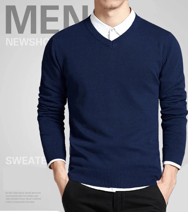 Men's Cotton V-Neck Sweater - Loose Fit Knit Pullover