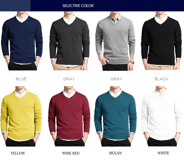 Men's Cotton V-Neck Sweater - Loose Fit Knit Pullover