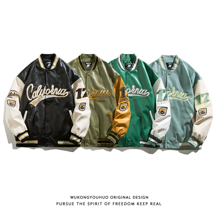 Wukong Goods American Street PU Leather Loose Baseball Uniform
