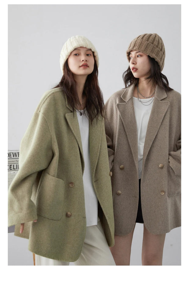 Women's Woolen Coats | Loose Casual Double Breasted Retro Jacket