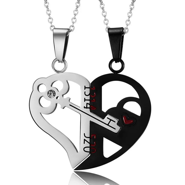 Magnetic Couple Heart Necklace, Gothic