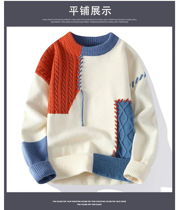 Men's Knitted Sweater, Patchwork