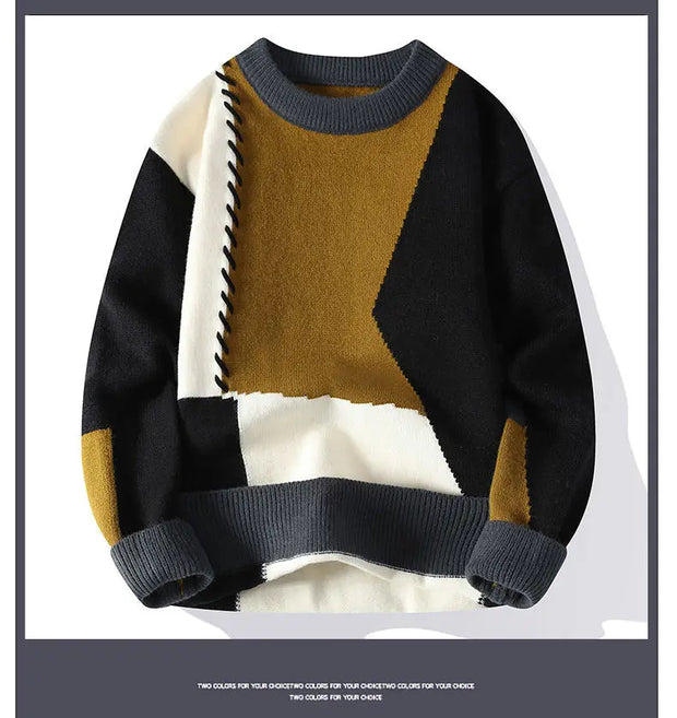 Men's Knitted Sweater, Patchwork