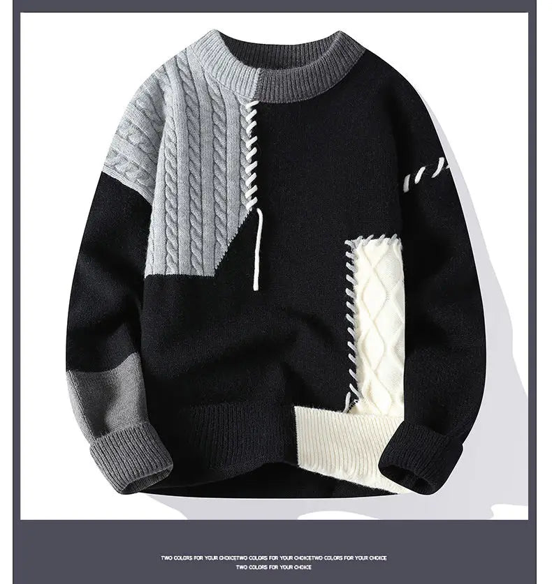 Men's Knitted Sweater, Patchwork