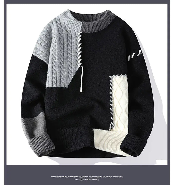 Men's Knitted Sweater, Patchwork