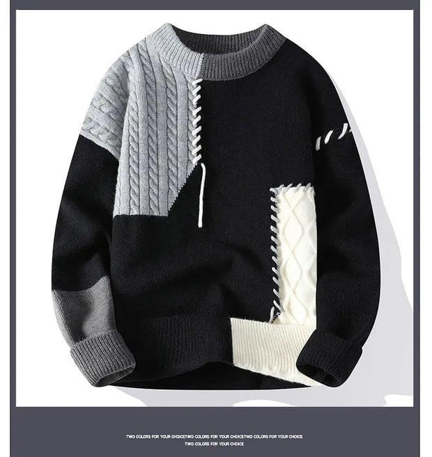 Men's Knitted Sweater, Patchwork