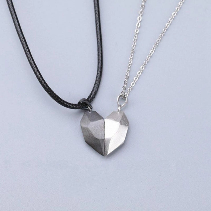 Magnetic Couple Heart Necklace, Gothic