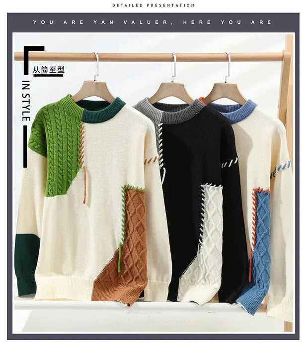 Men's Knitted Sweater, Patchwork