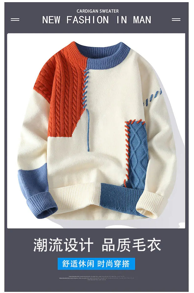 Men's Knitted Sweater, Patchwork