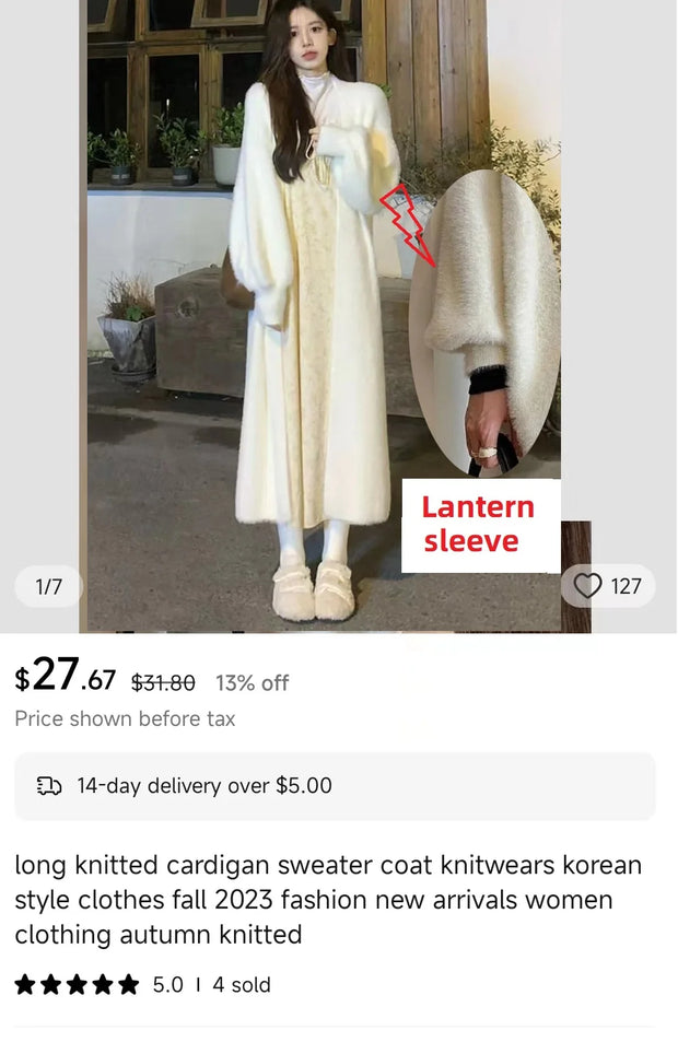 white Long Cardigan for women 2024 winter clothes Knitted fluffy long sleeve Cashmere sweater coat clotkorean style warm vintage