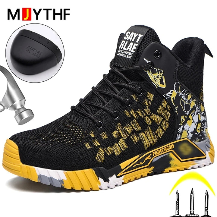 High Top Safety Shoes For Men's Work Safety Boots Anti Impact And Anti Puncture Work Sports Shoes, Not Wasily Damaged Work Boots