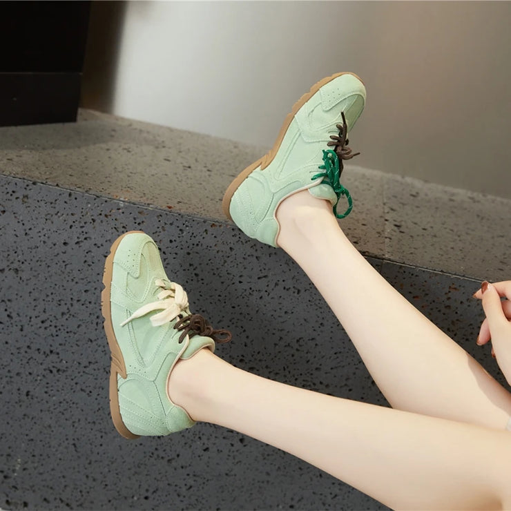 AIYUQI Women Sneakers 2024 Spring New Genuine Leather Retro German Training Shoes Women Contrast Flat Casual Shoes Women