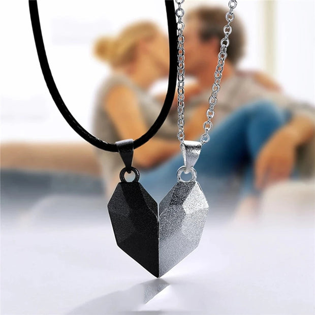 Magnetic Couple Heart Necklace, Gothic