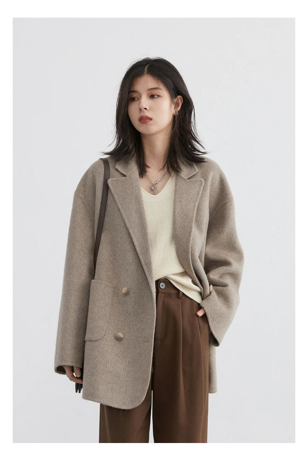 Women's Woolen Coats | Loose Casual Double Breasted Retro Jacket