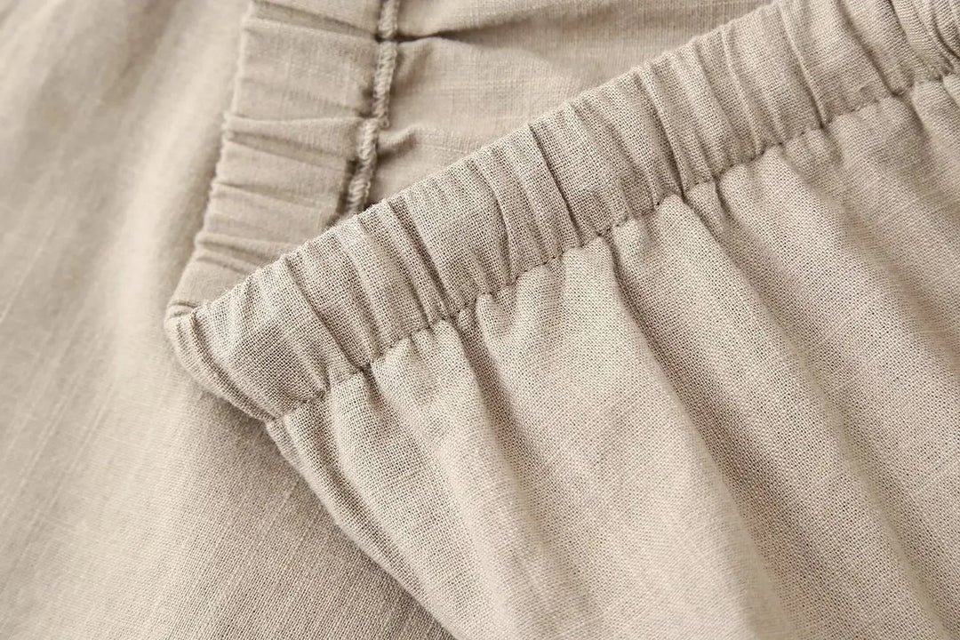 TRAF 2024 Fashion Women's Pants Suit Solid Khaki Drawstring Long Sleeve Cardgian Blouse+ Elastic Waist Wide Leg Pants Streetwear