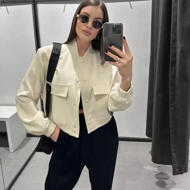 Women's White Bomber Jacket | Coat for Autumn & Winter