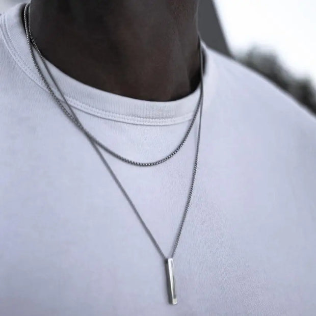 Vertical Bar Necklace for Men, Layered