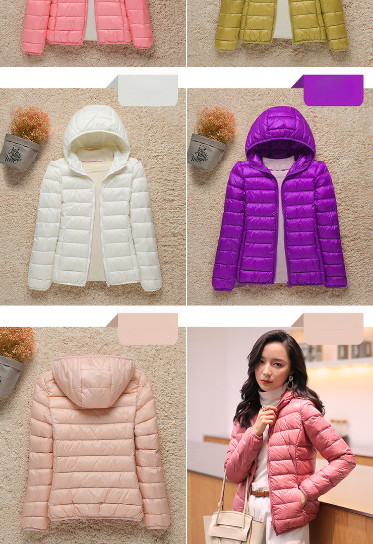 Women's Light White Duck Down Jacket | Slim Puffer Coat for Winter