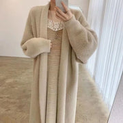 white Long Cardigan for women 2024 winter clothes Knitted fluffy long sleeve Cashmere sweater coat clotkorean style warm vintage