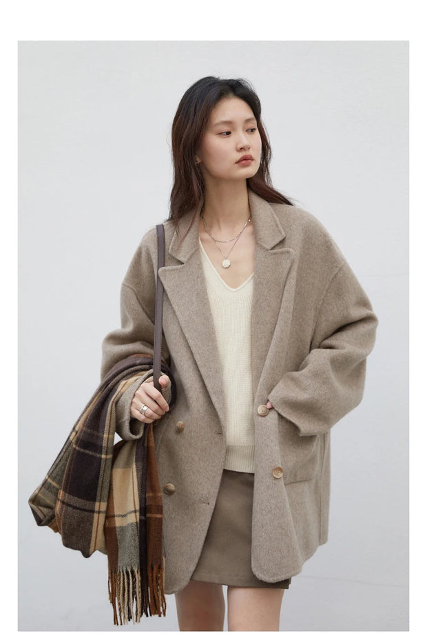 Women's Woolen Coats | Loose Casual Double Breasted Retro Jacket