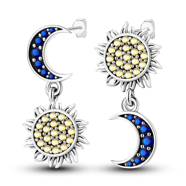 925 Silver Star Moon Drop Earrings